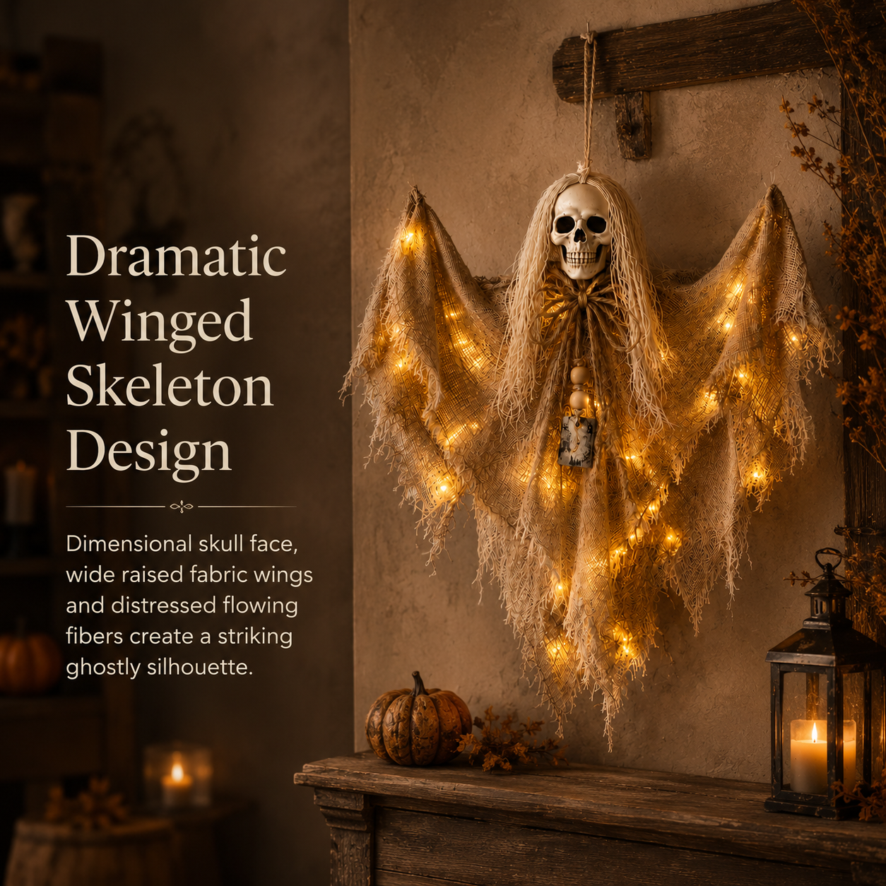 Lighted Winged Skeleton Ghost Halloween Décor