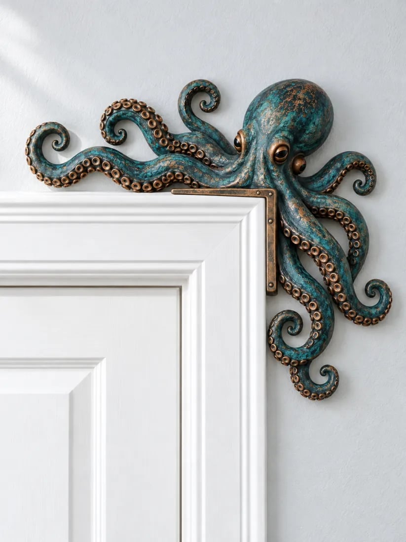 Octopus Door Topper – Coastal Turquoise & Bronze Doorway Décor