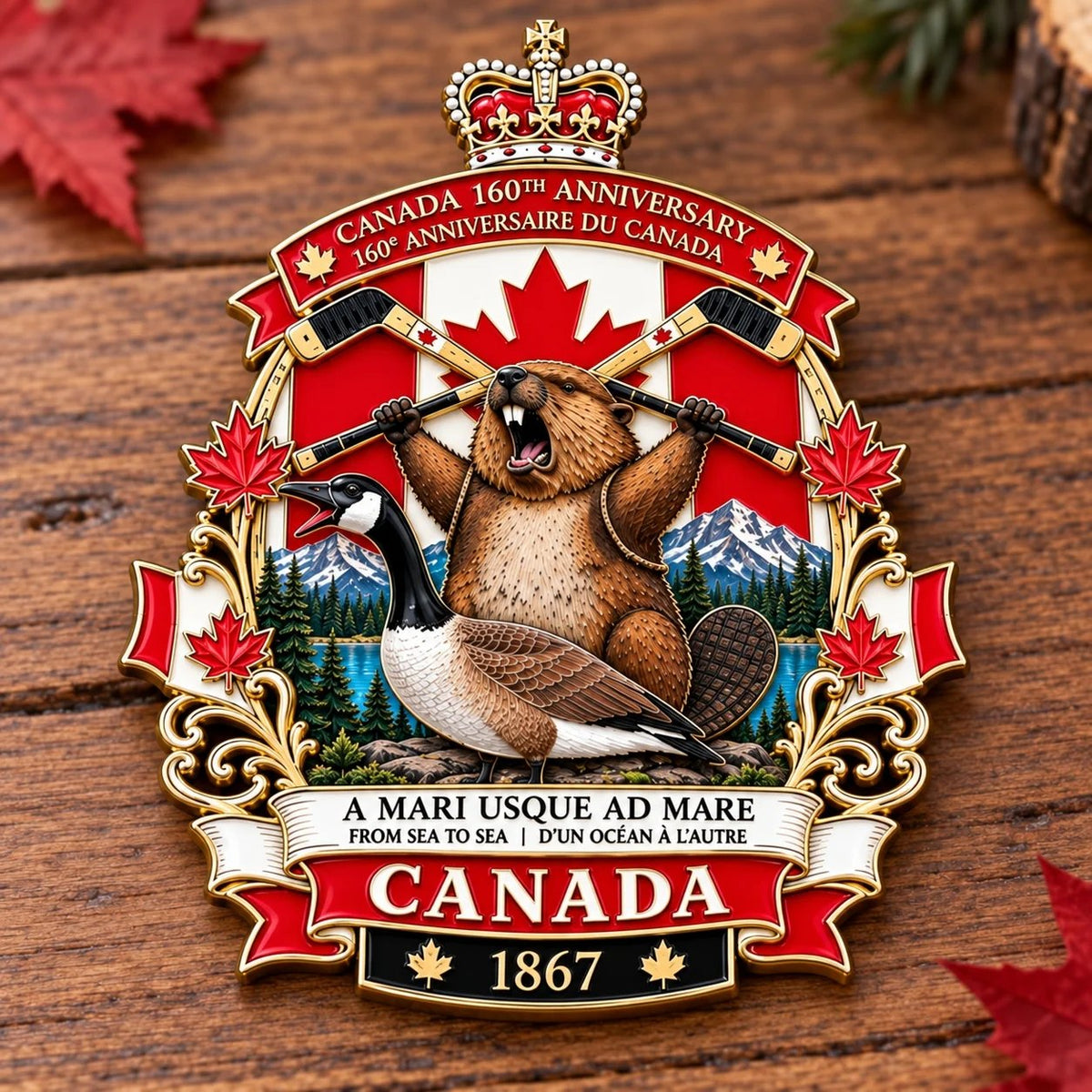 Canada 160th Anniversary Tribute Badge – 3.5 in Metal Enamel Pin