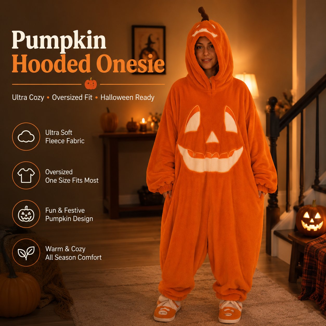 🎃 Cozy Pumpkin Onesie Pajamas – Ultra-Soft, Warm & Halloween-Ready 👻🧡
