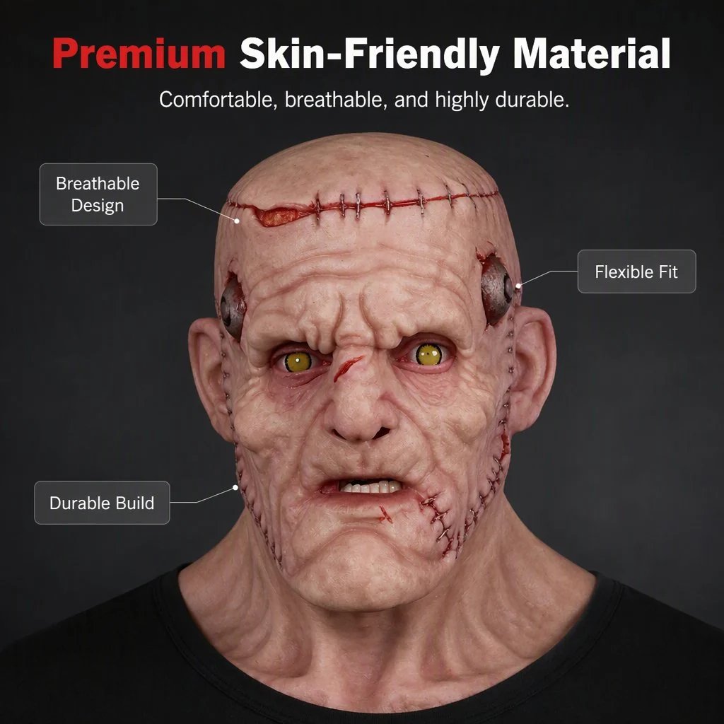 👹 Stitched Monster Full-Head Silicone Horror Mask | Costume Piece