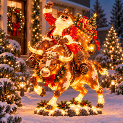 🎅🤠 Western Cowboy Santa on Horse Lighted Christmas Statue | Rustic Ranch Holiday Outdoor Décor