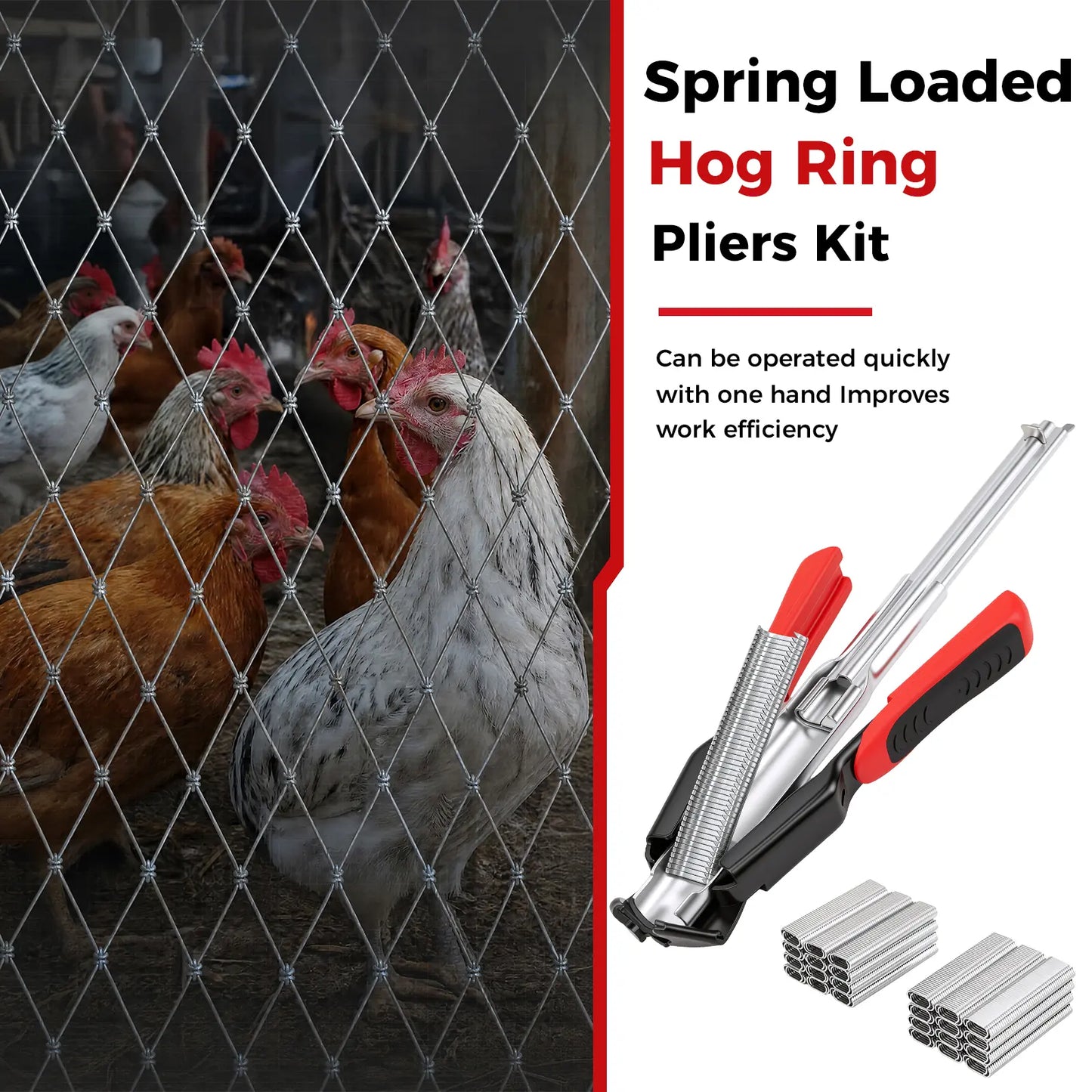 🐷 Hog Ring Pliers Kit – 100/2500PCS C Clips & 3/4" Staples for Fencing, Pet Cages, Upholstery & Car Seat Repair 🔧