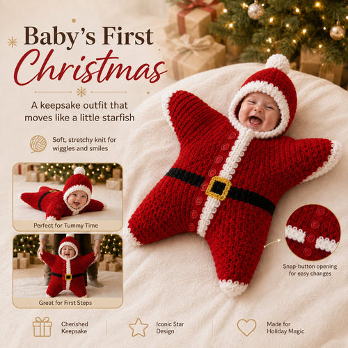 ⏳ Last Day 49% OFF – 🎅 Baby’s First Christmas Keepsake Star Outfit | One Size Fits Most Babies, Soft Knitted Santa Cocoon with Front Button Opening for Holiday Photos ✨