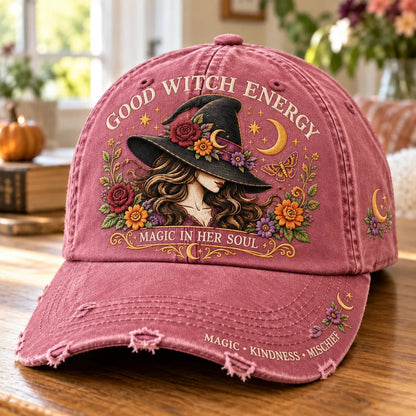 🌙 Good Witch Energy Floral Witch Baseball Cap – 7 Colors