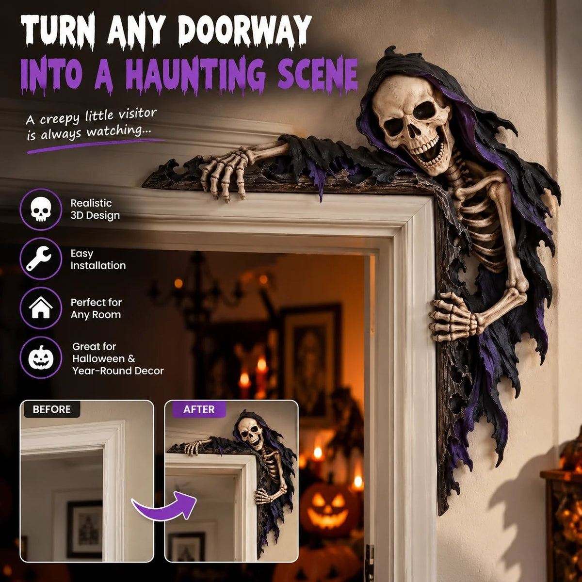 ⏰LAST DAY 50% OFF💀 Spooky Reaper Door Frame Corner Decor