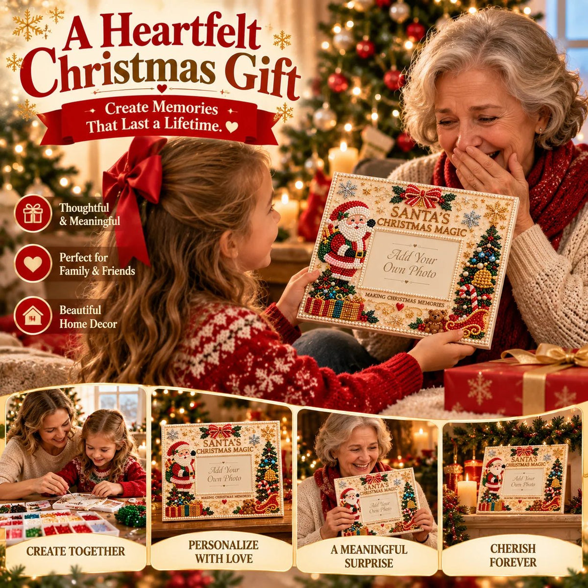 🎄 DIY Christmas Pearl & Rhinestone Photo Frame Kit | Beginner-Friendly Holiday Craft 💎