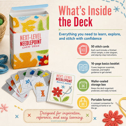 🔥HOT SALE 49% OFF🧵Next-Level Needlepoint Card Deck – 50 Stitch Cards + Techniques for Tapestry Lovers✨(📦Buy 2 Free Shipping)