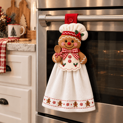 🎄 Christmas Hanging Hand Towel | Button-On Loop Keeps It Within Reach