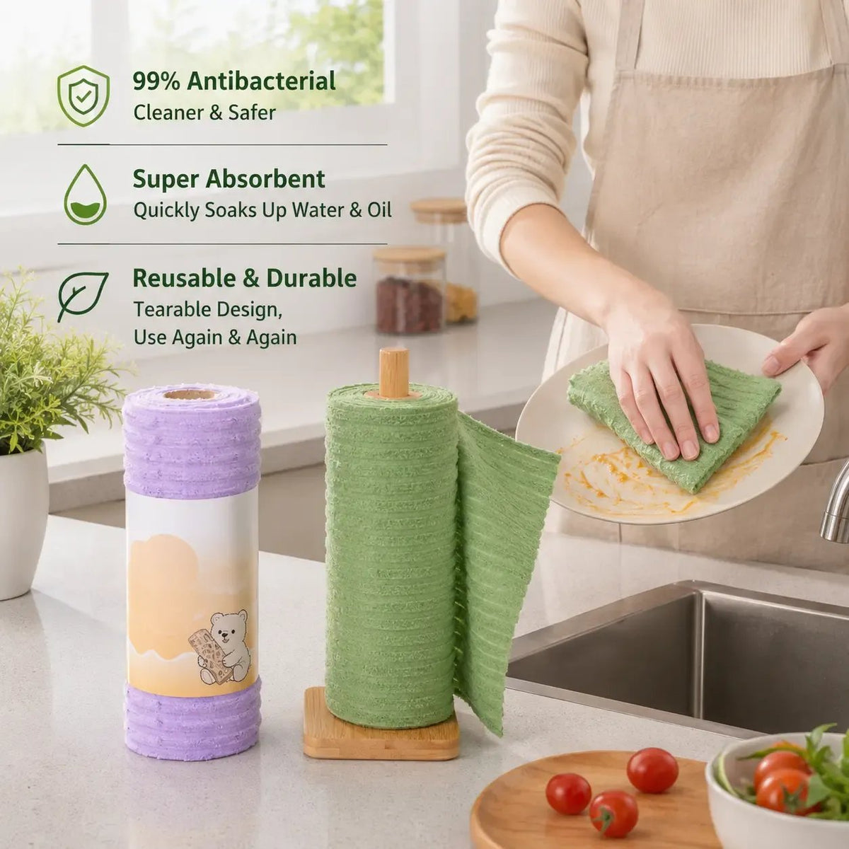 🔥LAST DAY 59% OFF✨Tearable Reusable Plush Cleaning Cloth Roll, Washable Absorbent Household Cleaning Towels 🧻