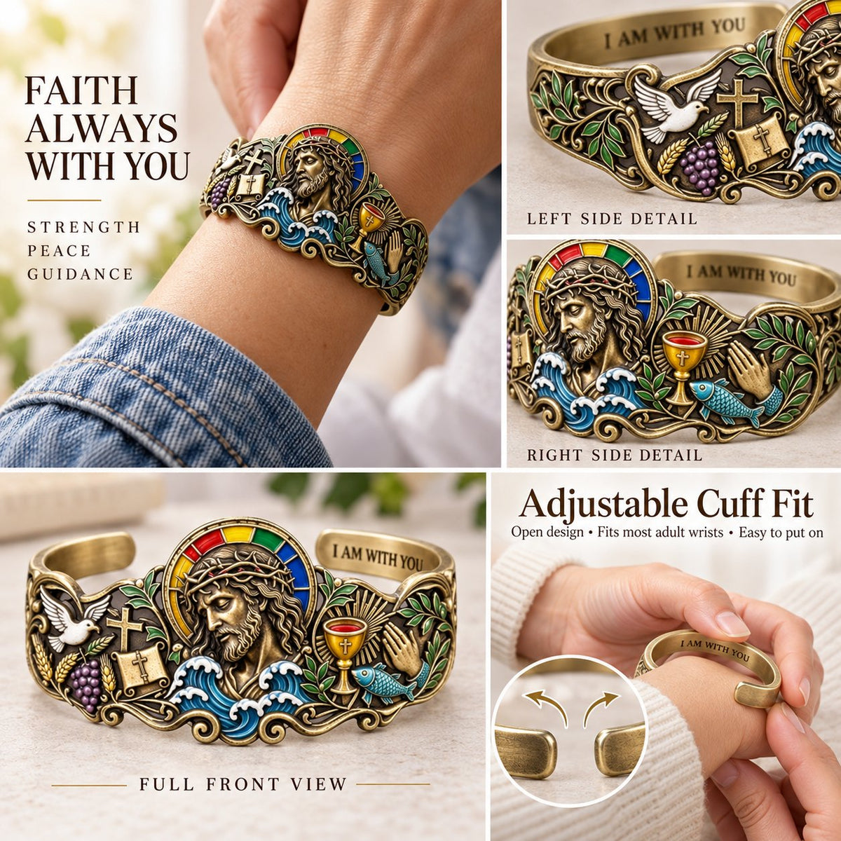 Faith Inspired Jesus Cuff Bracelet | Antique Brass With Scripture Message