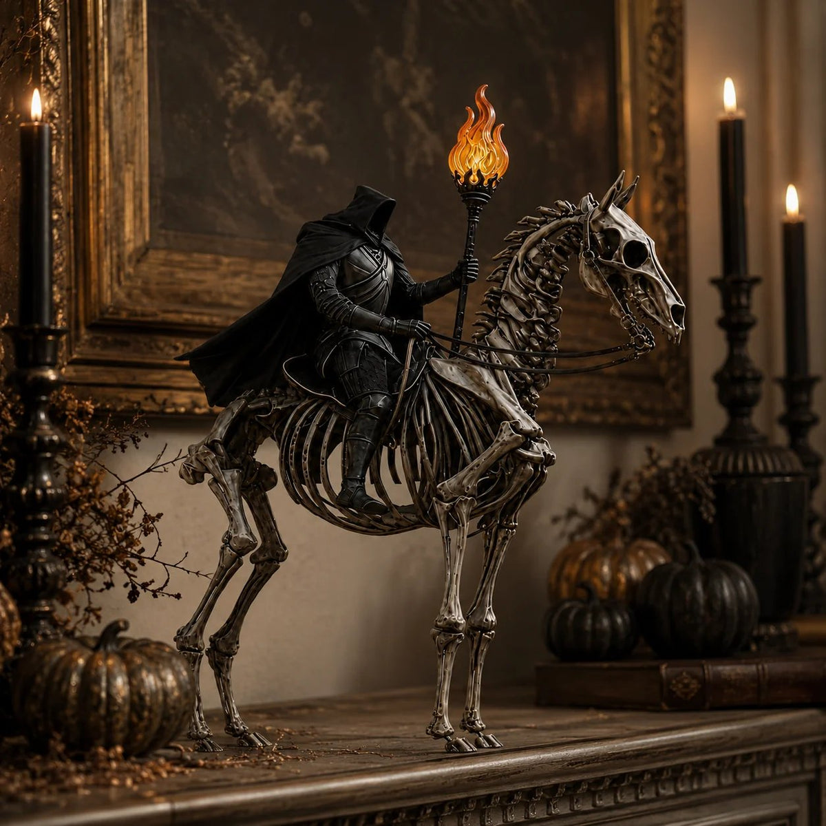 Lighted Headless Horseman on Skeleton Horse Figurine