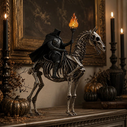 Lighted Headless Horseman on Skeleton Horse Figurine