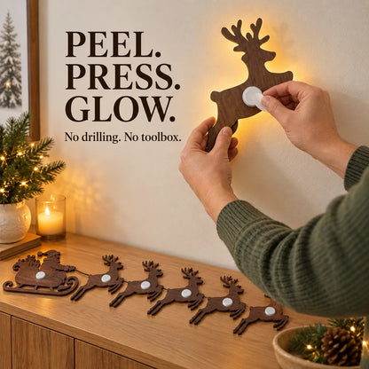 🦌 Santa Sleigh & 6 Reindeer LED Wall Display – Warm Christmas Glow