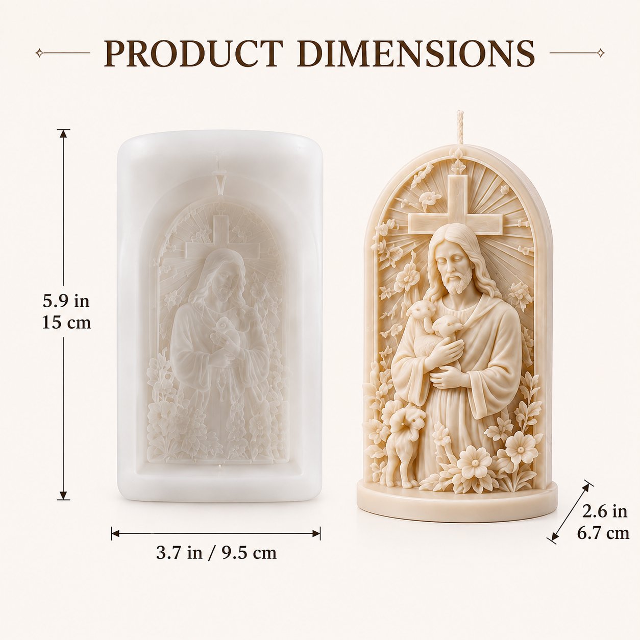 ✝️ 2-Piece Good Shepherd Jesus 3D Candle Mold Set | Sculpted Cross, Lamb & Floral Relief for Faith-Inspired Handmade Candles 🕯️✨