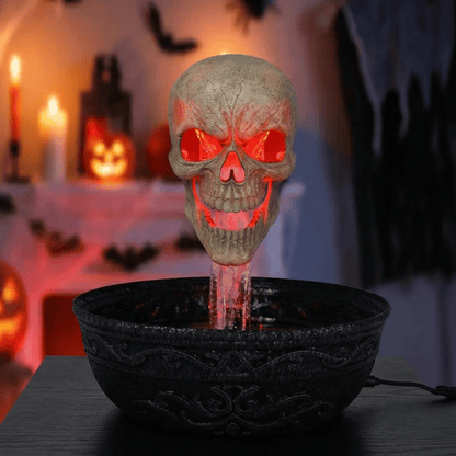 💀14" Bleeding Skull Fountain | Flowing Blood + Red LED Glowing Eyes 🏚️ Haunted House Halloween Party Decor Prop