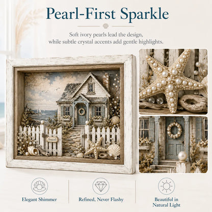 🐚Vintage Seaside Cottage Pearl Diamond Shadow Box DIY Kit