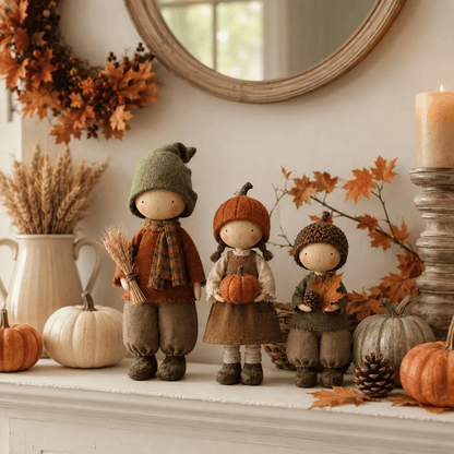🍁Set of 3 Rustic Fall Harvest Doll Figurines