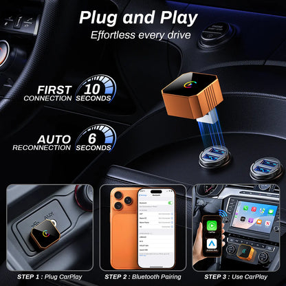 🚘2 in 1 Wireless CarPlay Adapter, Plug & Play, Fast Auto Connection, Compatible with Factory CarPlay Cars 2016+