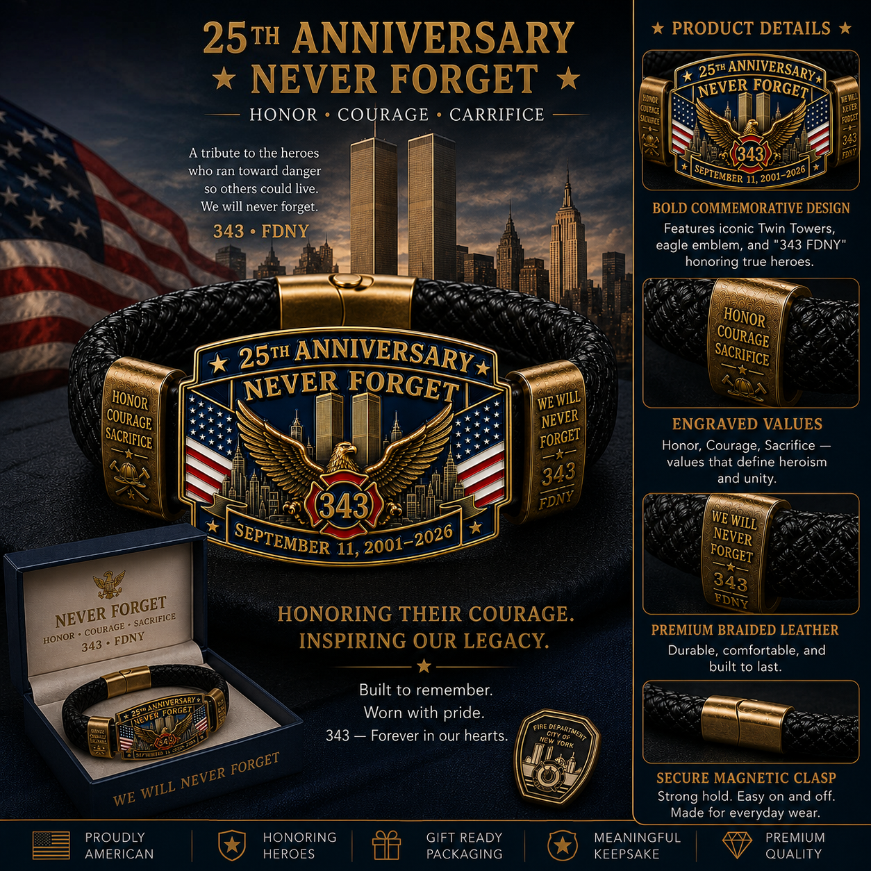 🇺🇸 Last Day Promo: 49% OFF 🦅9/11 25th Anniversary Never Forget Tribute Bracelet