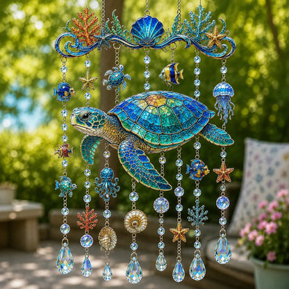 🌊Ocean-Themed Crystal Wind Chime – ✨Bring the Ocean Glow to Your Garden