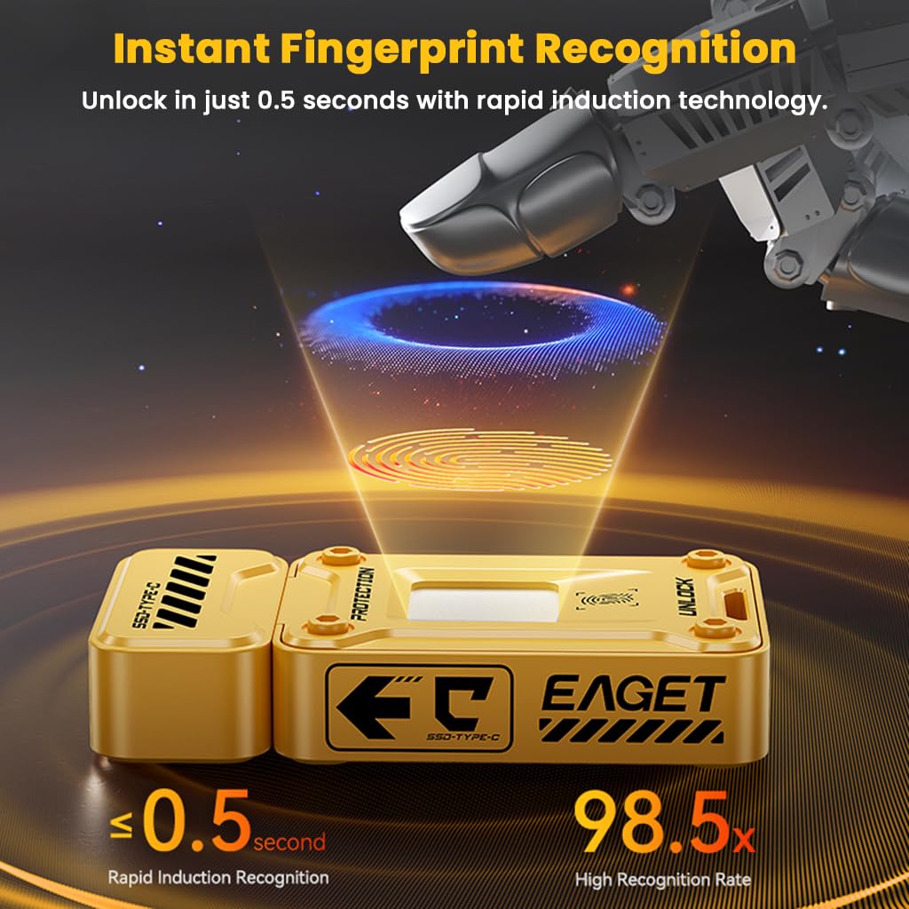 EAGET FU80 USB-C & USB-A Pen Drive, Flash Drive, 560MB/s, Fingerprint Encryption, Metal Casing, Solid State, Plug & Play, Secure Storage