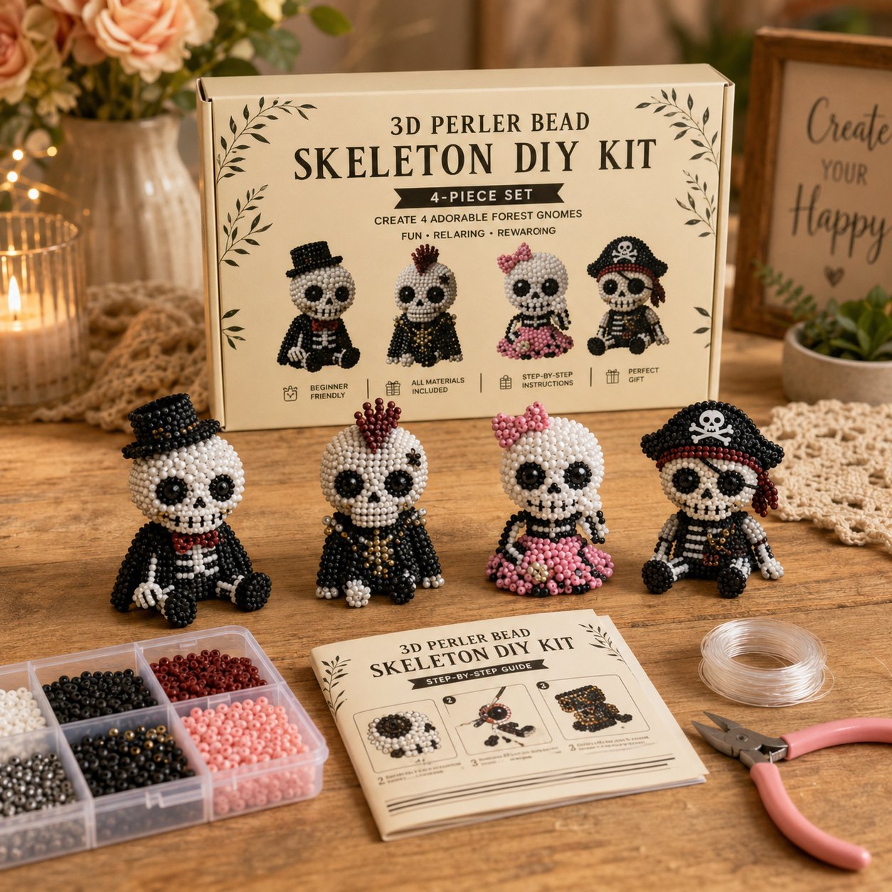 3D Beaded Animal Craft Kit – Relaxing 4-Piece DIY Set