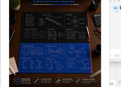 🤩The Blueprint Deskmat Includes the Blueprint Marker💻✏️ A Double-Sided Deskmat to Draw, Erase & Redraw As Needed. 🎁Buy 2 Sets Free Shipping