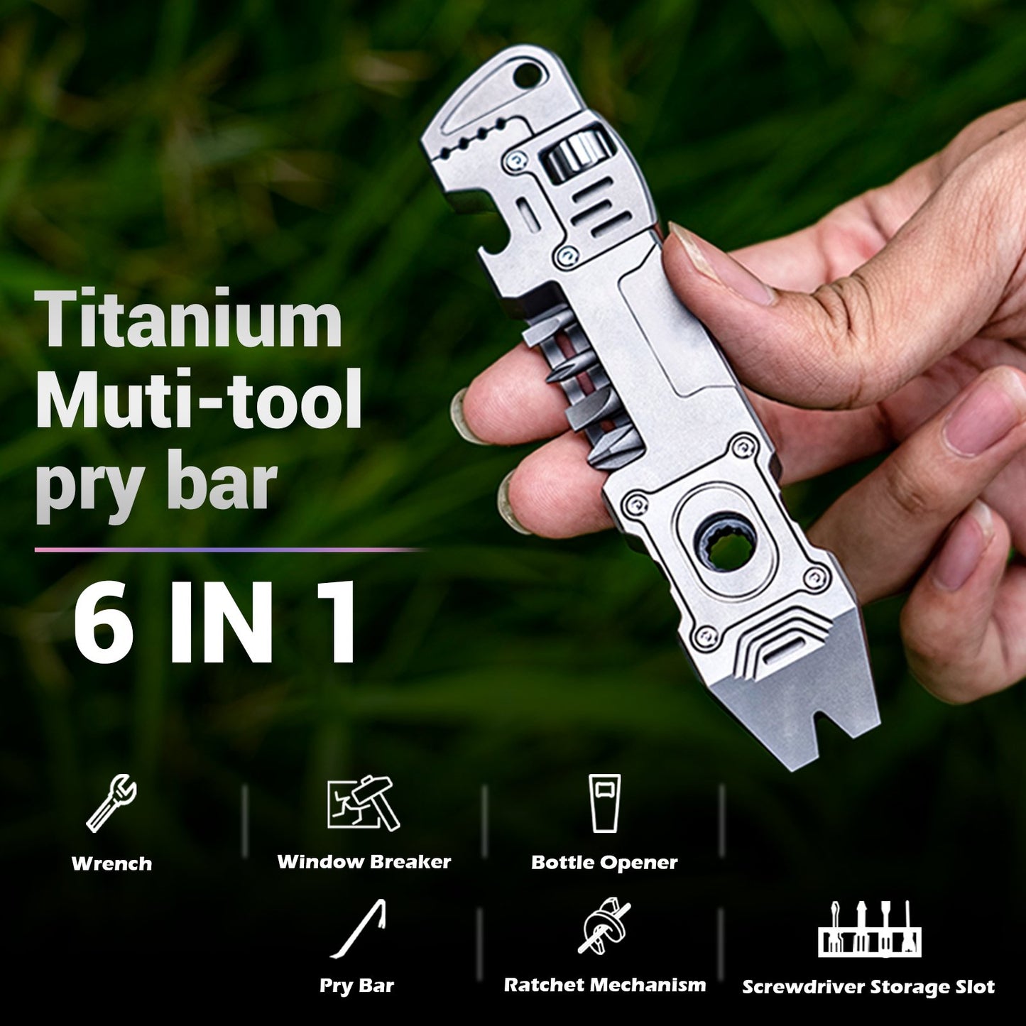 TC4 Titanium 6‑IN‑1 EDC Multi‑Tool Pry Bar Wrench