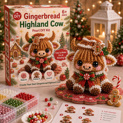 ⏳ Last Day 49% OFF – 🎄Beginner-Friendly Christmas Highland Cow 3D Pearl Bead DIY Kit | Complete Kit with All Tools & Step-by-Step Guide Included 💕