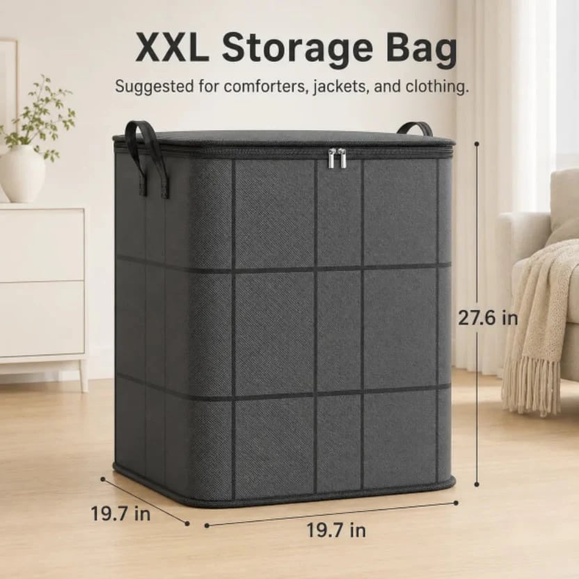 ⚡Hot Sales 49% OFF🔥-Spacious Moving Storage Bin – Zippered Organizer for Quilts, Bedding & Sweaters, Large Capacity Fabric Bag for Closet & Moving Day