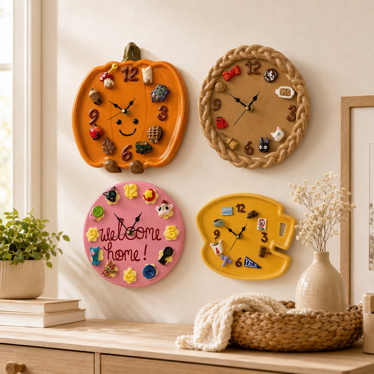 🎃 Cozy Harvest Pumpkin Clock | Semi-Handcrafted 3D Autumn Details, Rearrangeable Charms & Cord-Free Tabletop Display 🍂✨