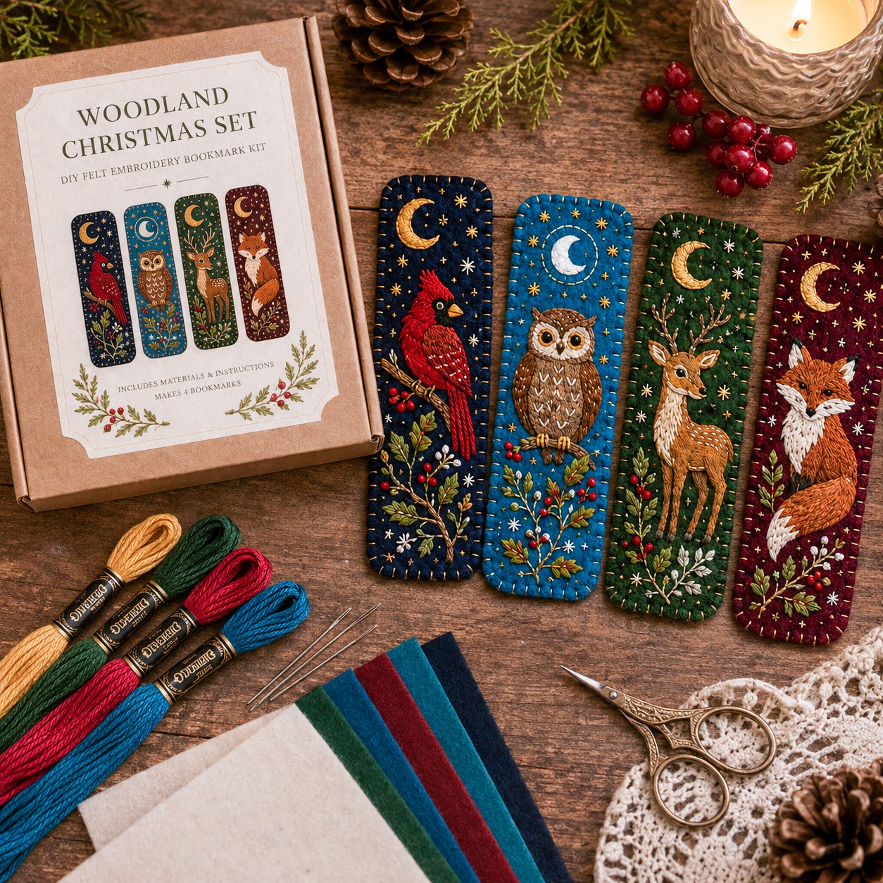 🎄 DIY Felt Embroidery Bookmark Kit