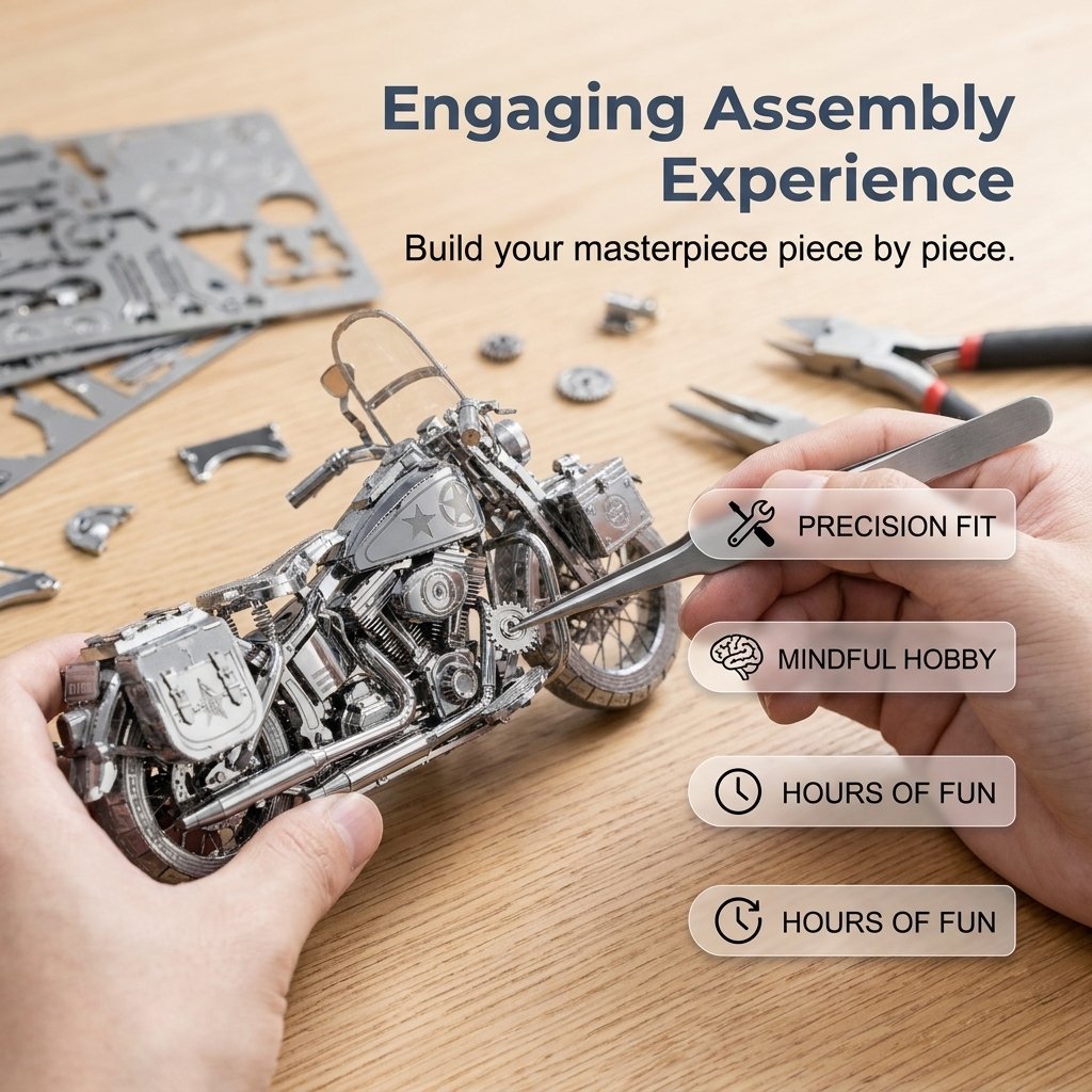 💥🏆Silver Motorcycle 3D Metal Assembly Puzzle
