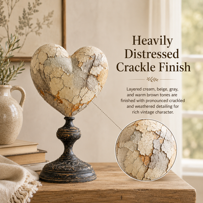 Vintage Distressed Heart Pedestal Sculpture
