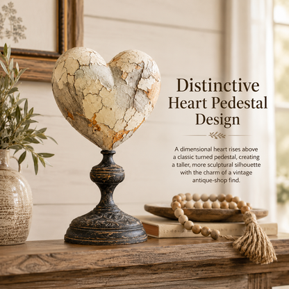 Vintage Distressed Heart Pedestal Sculpture