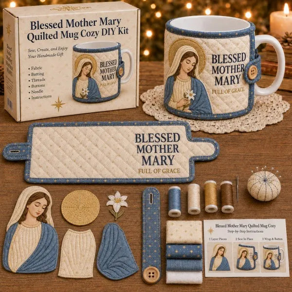 ✝️ Beginner-Friendly Christmas Faith Mug Cozy Sewing Kit | 6 Christian-Inspired Designs with Fabric Pieces, Batting, Appliqué, Thread, Buttons, Needle & Step-by-Step Guide Included 💕