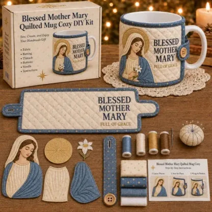 ✝️ Beginner-Friendly Christmas Faith Mug Cozy Sewing Kit | 6 Christian-Inspired Designs with Fabric Pieces, Batting, Appliqué, Thread, Buttons, Needle & Step-by-Step Guide Included 💕