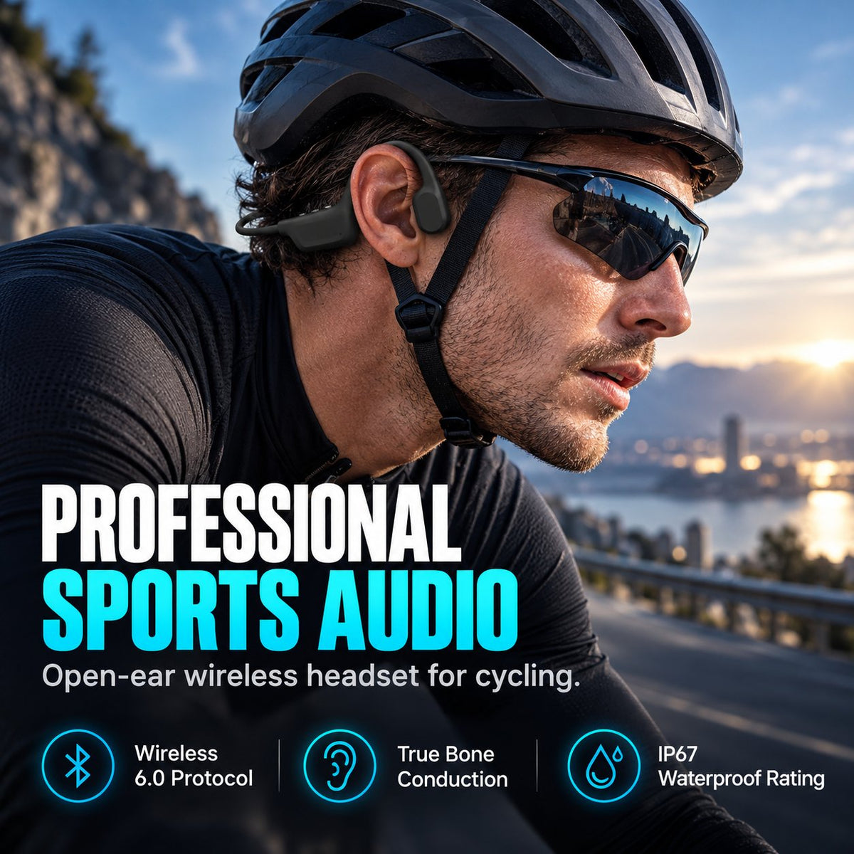 Professional Bone Conduction Sports Headphones Bluetooth 6.0 IP67 Waterproof Open-Ear Wireless Headset for Running and Cycling