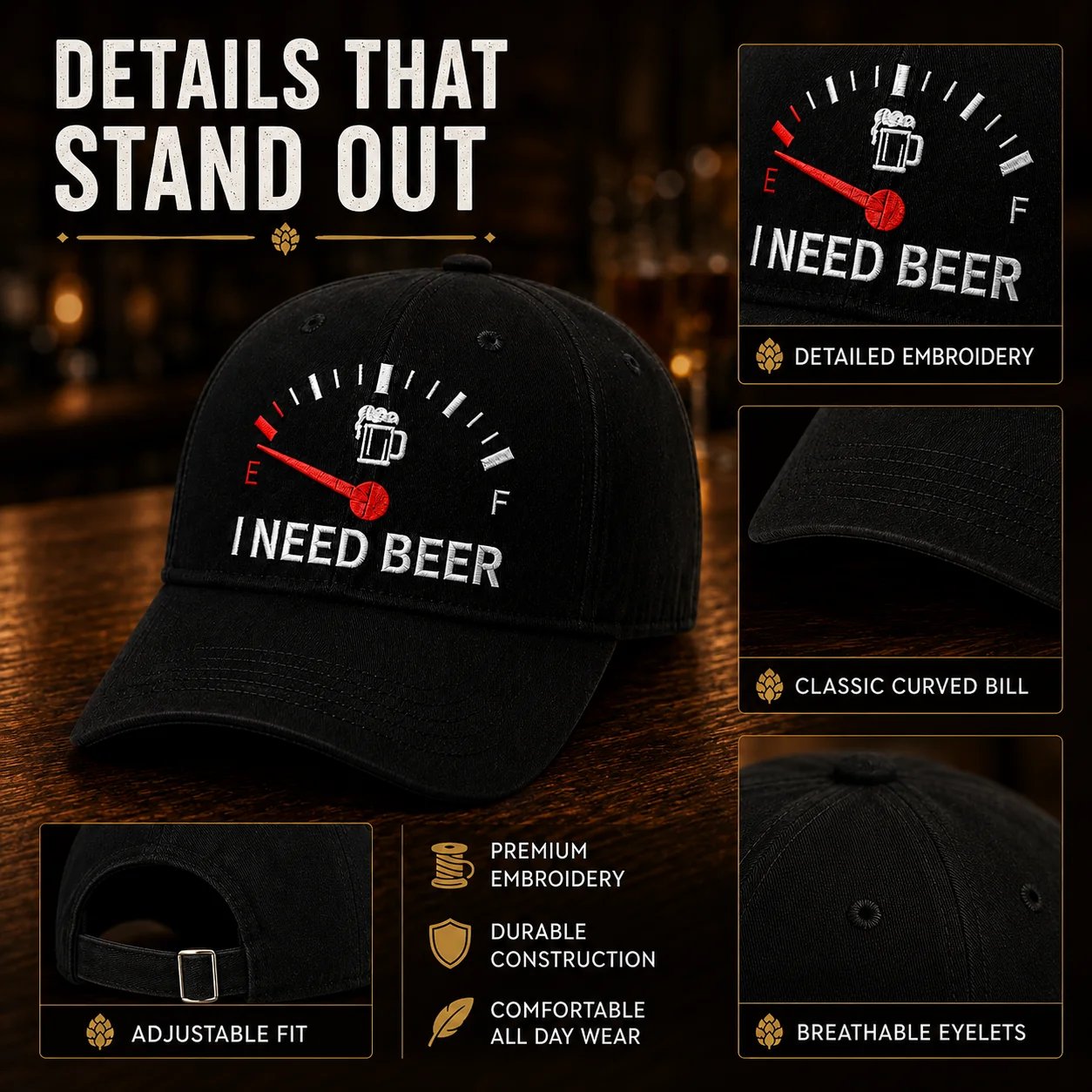 🔥LAST DAY 50% OFF - 🍺 I NEED BEER Embroidered Baseball Cap – Unisex Memorial Hat🧢