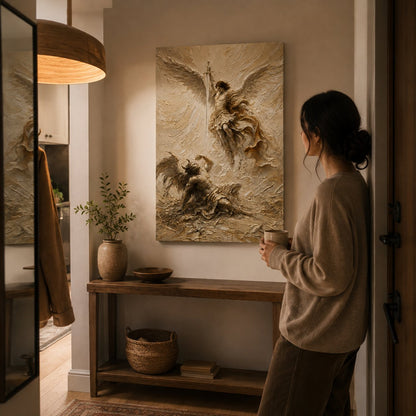 🛡️ Michael Victory 3D Impasto Canvas | Premium Relief Sacred Decor for Christian Altar & Housewarming Gift