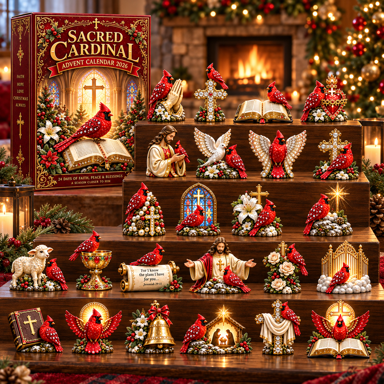 Sacred Cardinal Advent Calendar 2026 with 24 collectible figurines