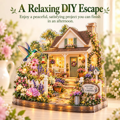 🌷DIY Layered Acrylic Garden Cottage Kit with LED Lights✨