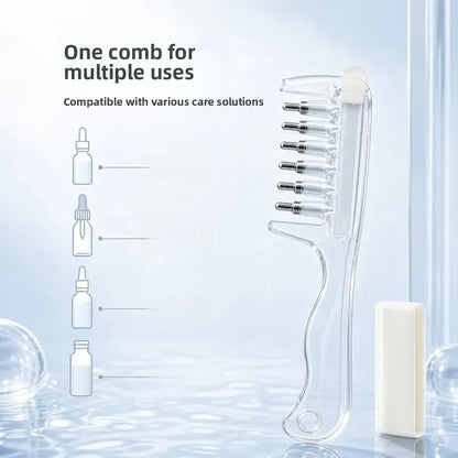 ⭐💧Refillable Scalp Oil Applicator Comb with 6 Metal Massage Tips – Even Root Serum Distribution & Scalp Stimulation for Hair Care
