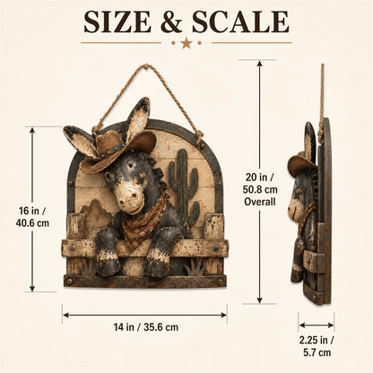 🫏 Rustic Cowboy Donkey Wall Hanging – Western Farmhouse Décor & Country Keepsake