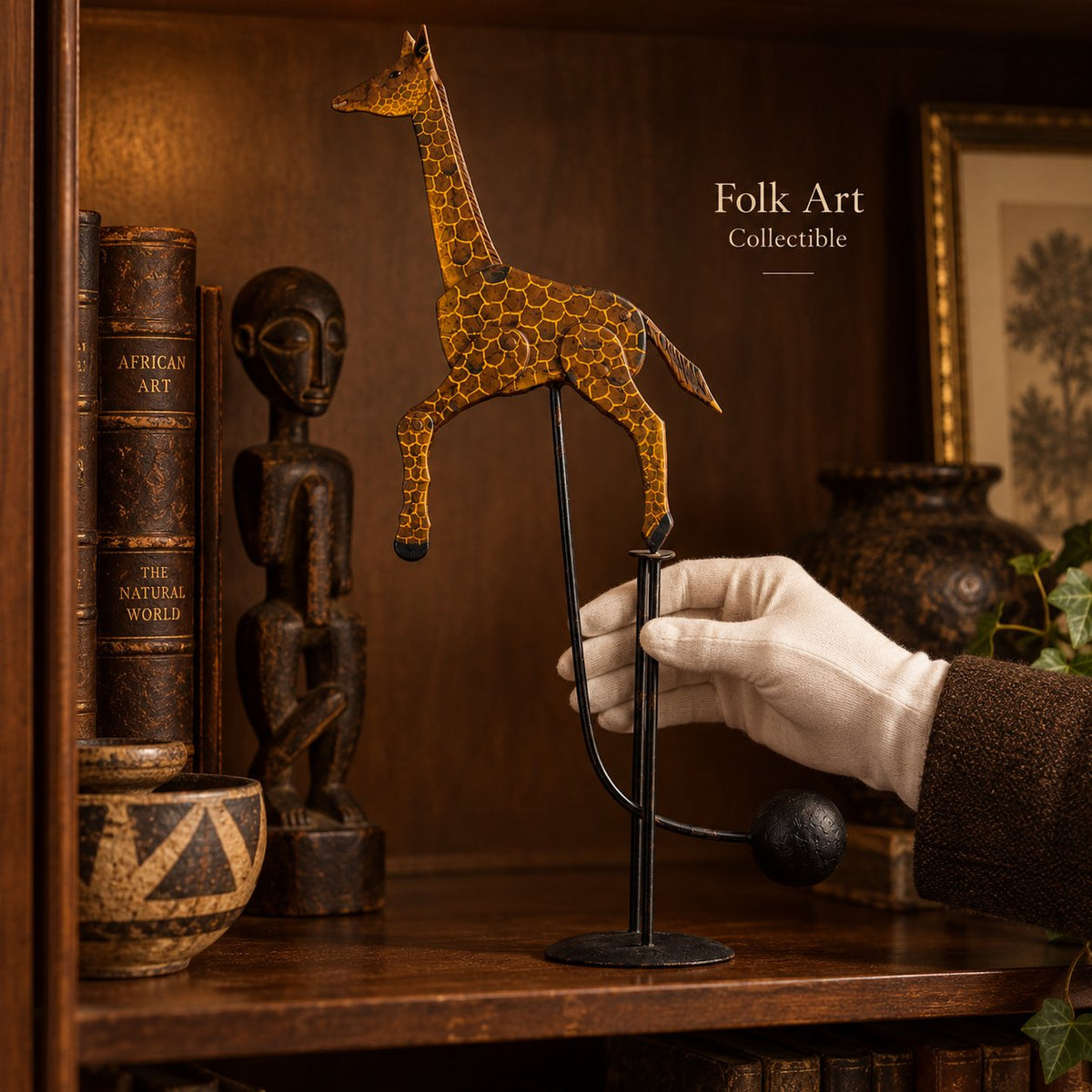 Handcrafted Balancing Giraffe Kinetic Desk Sculpture Mid-Century Kinetic Art Statue for Office Desktop & Home Table Decor