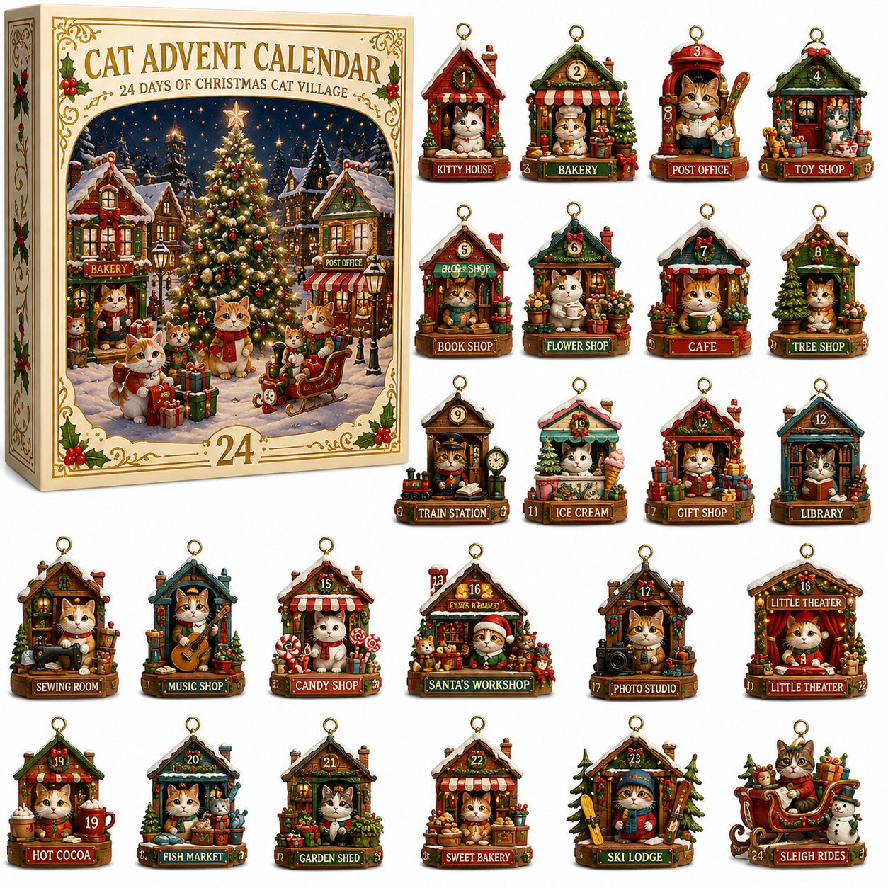Cat Christmas Village Advent Calendar