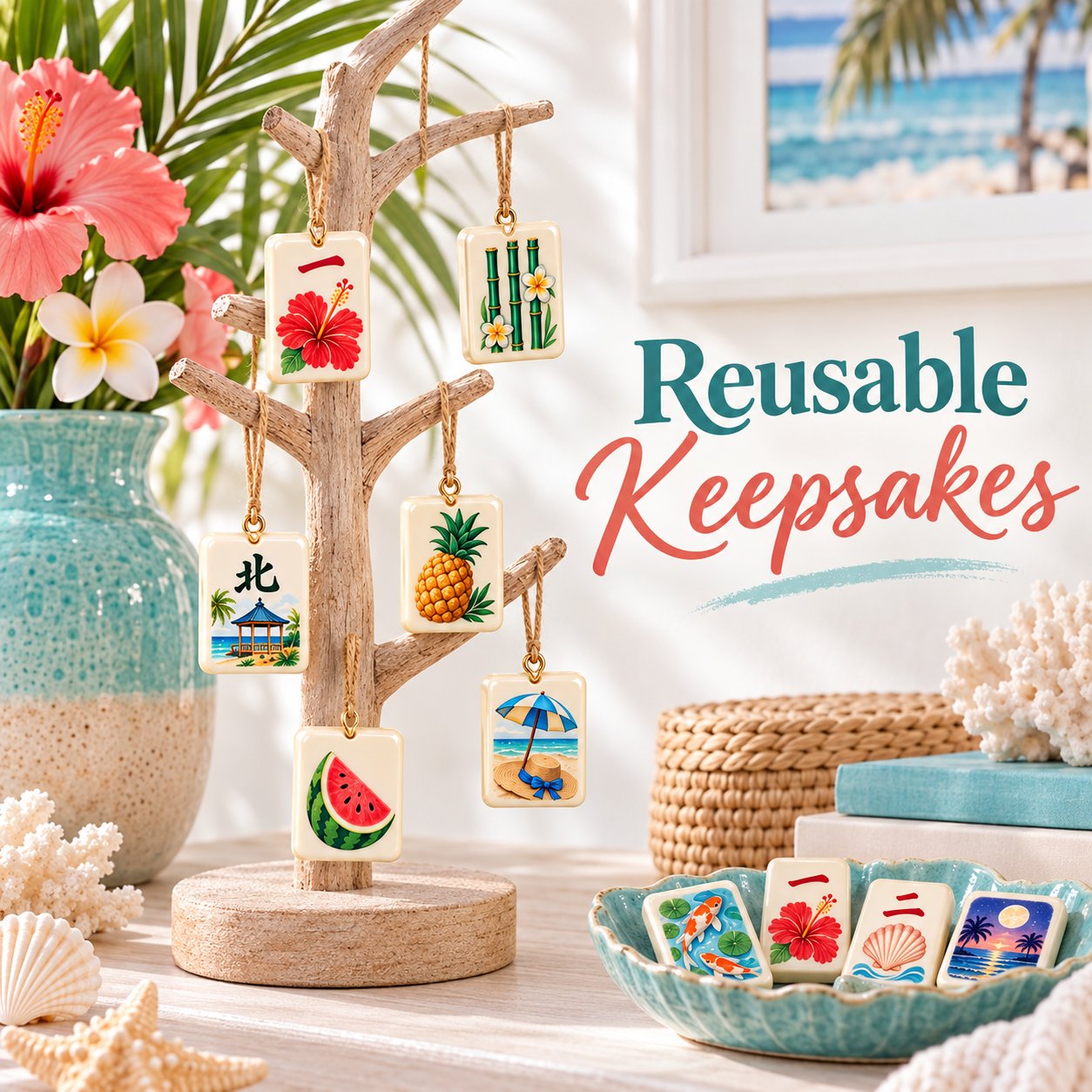 🀄24-Day Mahjong Surprise Blind Box | Reusable Acrylic Charms, Tropical Summer Holiday Decor & Gift