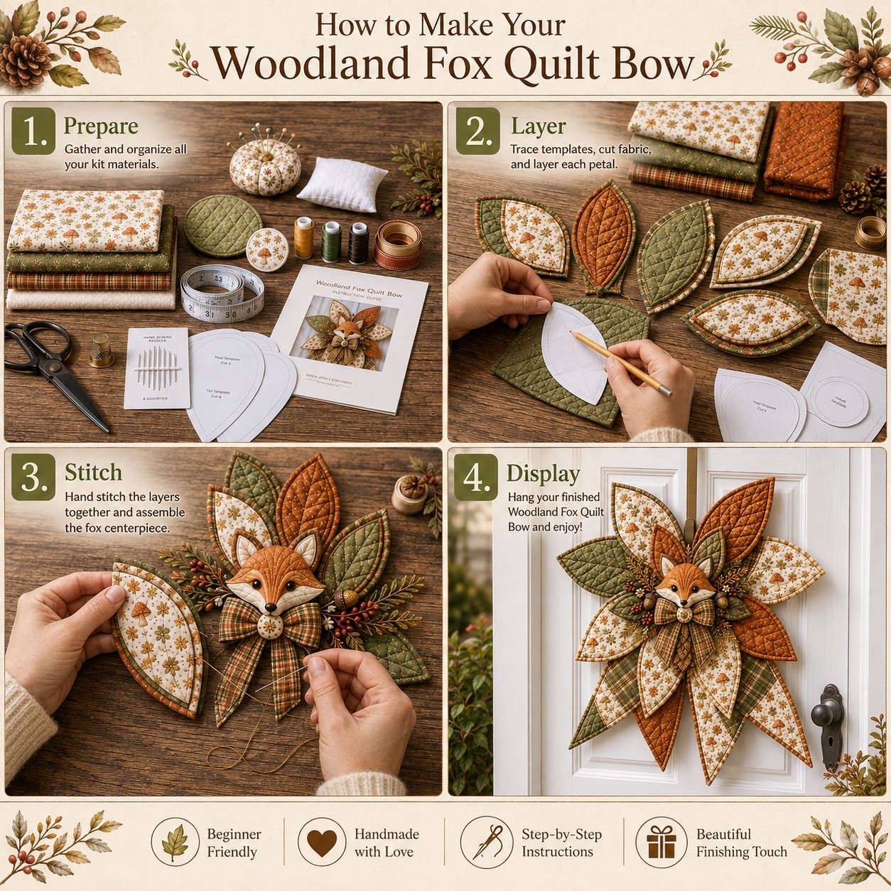 ⏳ Last Day 49% OFF – 🎀 Beginner-Friendly Oversized Quilted Bow Sewing Kit | Coordinated Printed Fabrics, Batting, Pre-Designed Templates & Complete Supplies for a Full 23–25 in 3D Statement Bow ✨