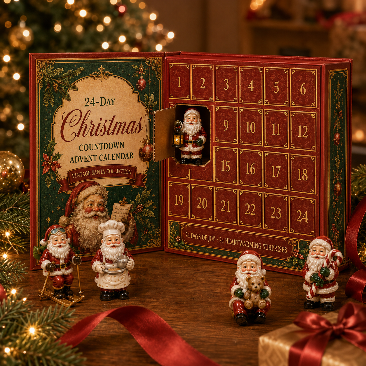 🔥24-Day Christmas Countdown Advent Calendar – Vintage Santa Series